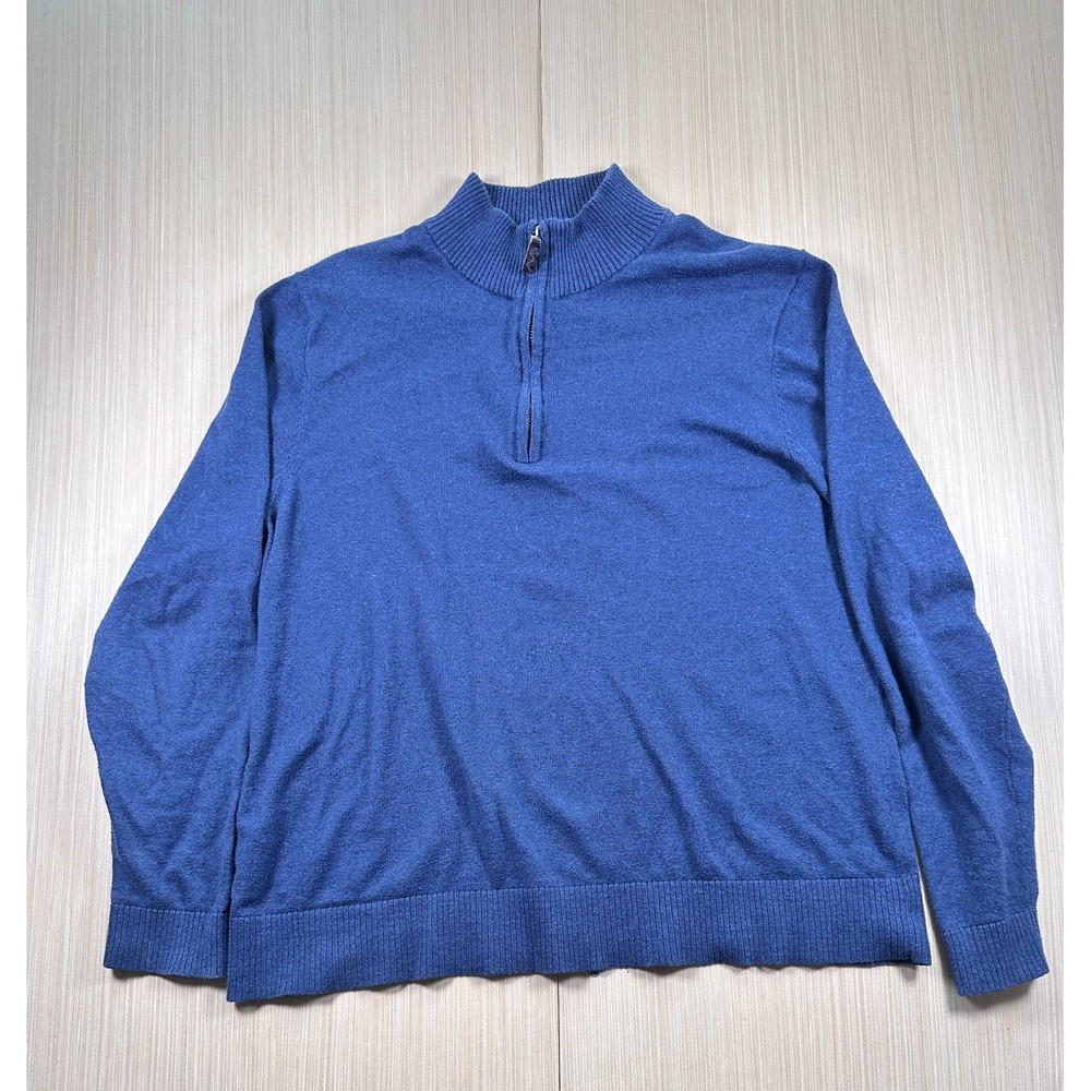 Eddie Bauer Sweater Mens Large Blue‎ Cotton Quarter Zip Knitted Mock Neck Cozy